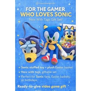 Sonic The Hedgehog Toy Character Easter Basket Bag Sega Video Game Plush Set NWT
